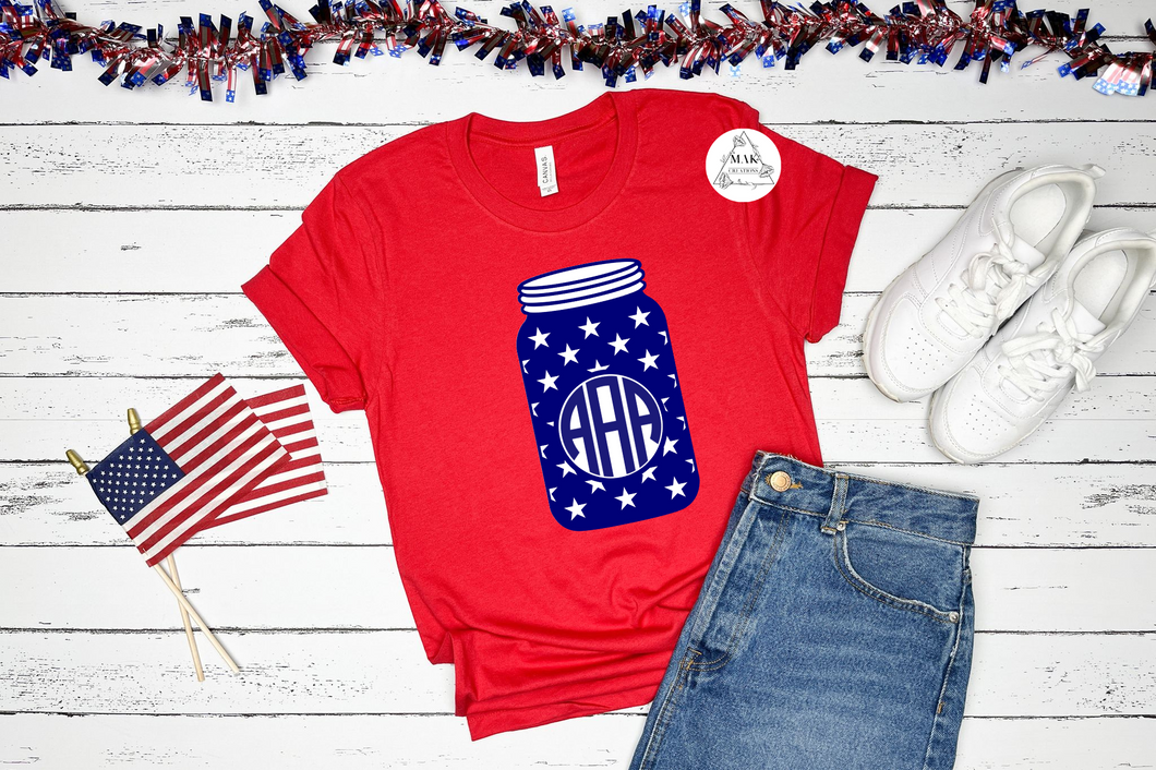 Blue and Stars Mason Jar (Monogram)