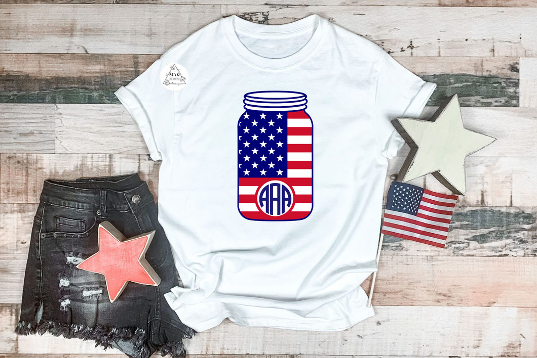 American Flag Mason Jar (Monogram)