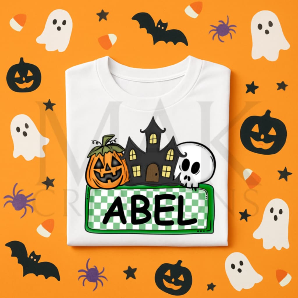 Jack-O-Lantern, Haunted House, Skull (green) (Personalized)