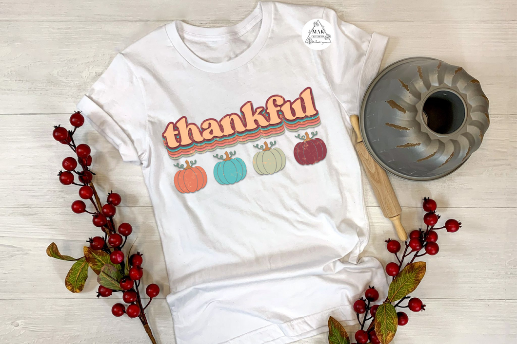 Thankful (with four colorful pumpkins) (AVAILABLE IN ALL SIZES)