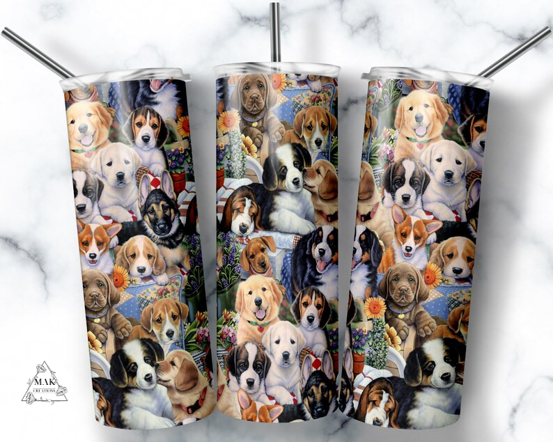 Puppies and Flowers (20 oz Skinny Tumbler)