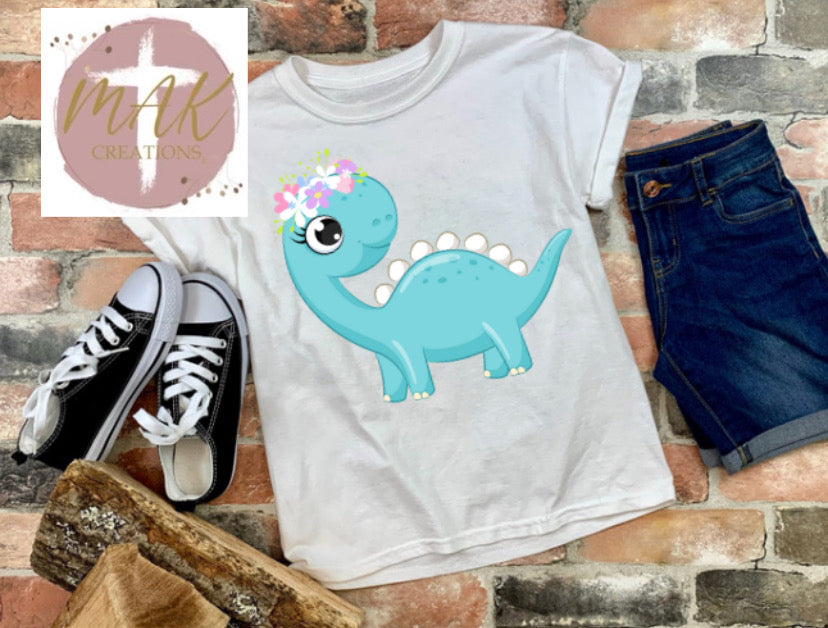 Blue Dino with Floral (AVAILABLE IN ALL SIZES)