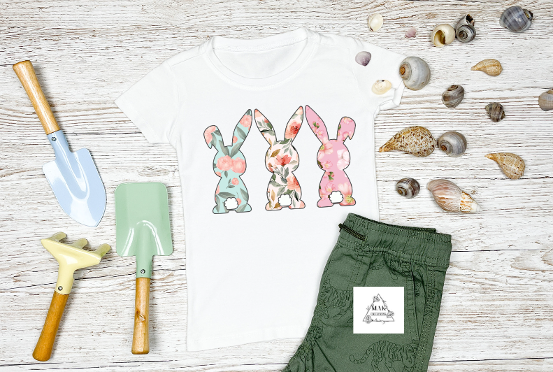 Three Bunnies (Floral Bunnies)  (AVAILABLE IN ALL SIZES)
