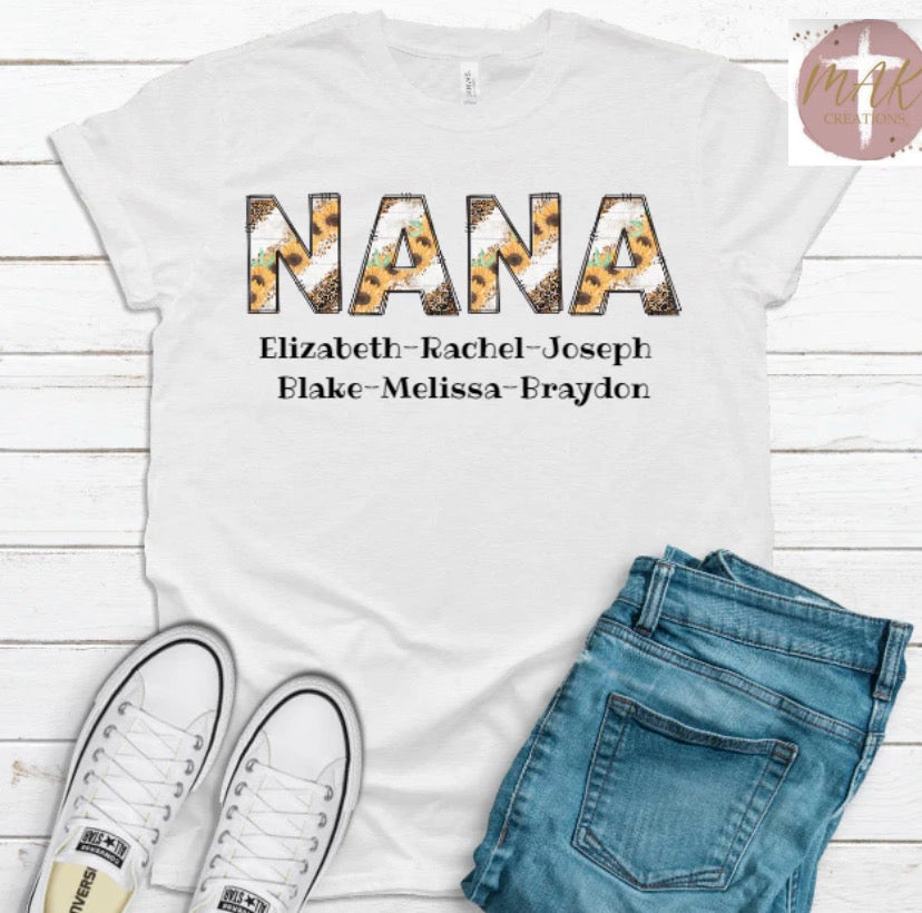 Personalized Nana Sunflower and Leopard (ADULT)
