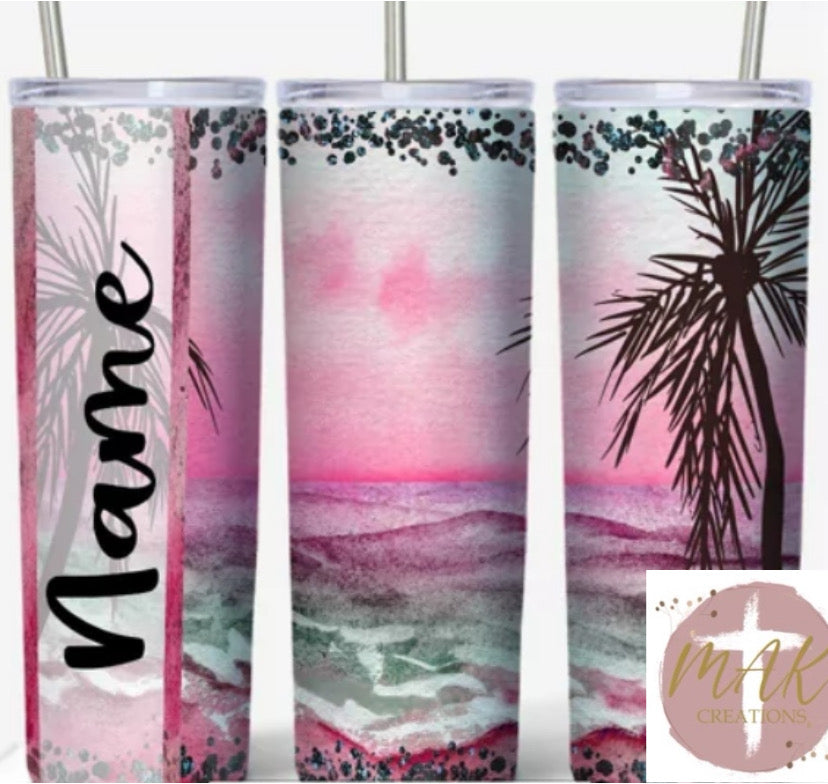 20 oz Skinny Tumbler Pink Beach