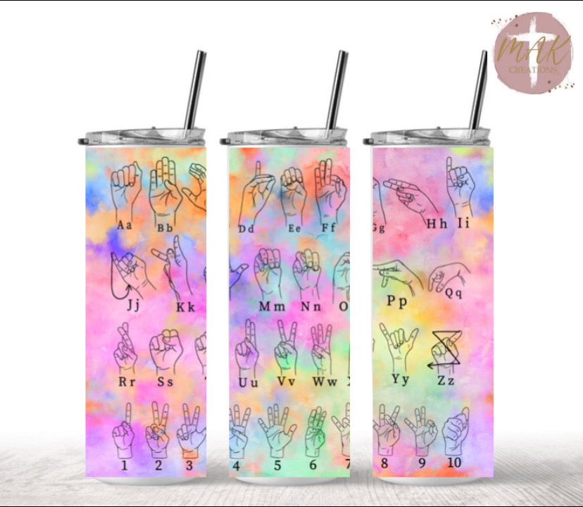 20 oz Skinny Tumbler Sign Language Alphabet