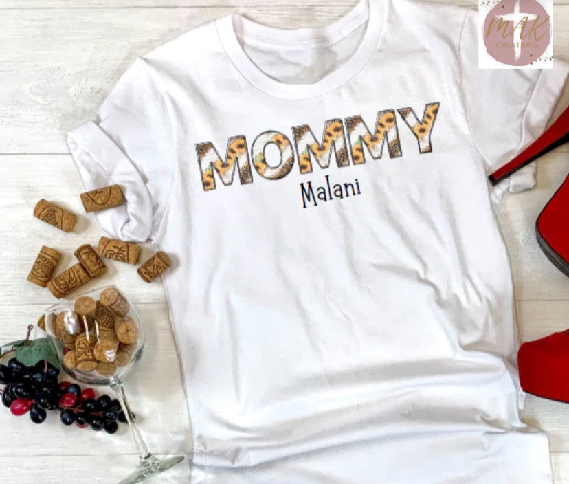 Personalized Mommy Sunflower and Leopard  (ADULT)