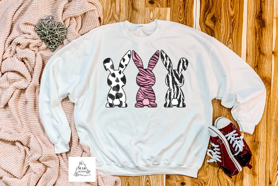 Three Bunnies (Cow Print, Pink, Zebra)  (AVAILABLE IN ALL SIZES)