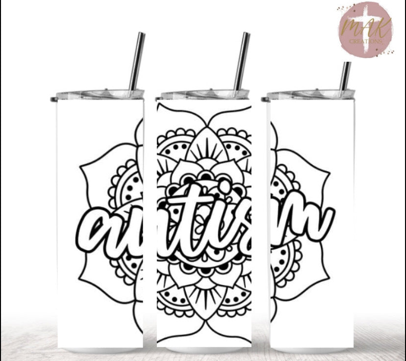 20 oz Skinny Tumbler Autism Flower