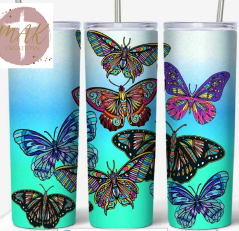 20 oz Skinny Tumbler Butterflies