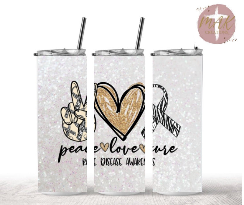 20 oz Skinny Tumbler Peace Love Cure