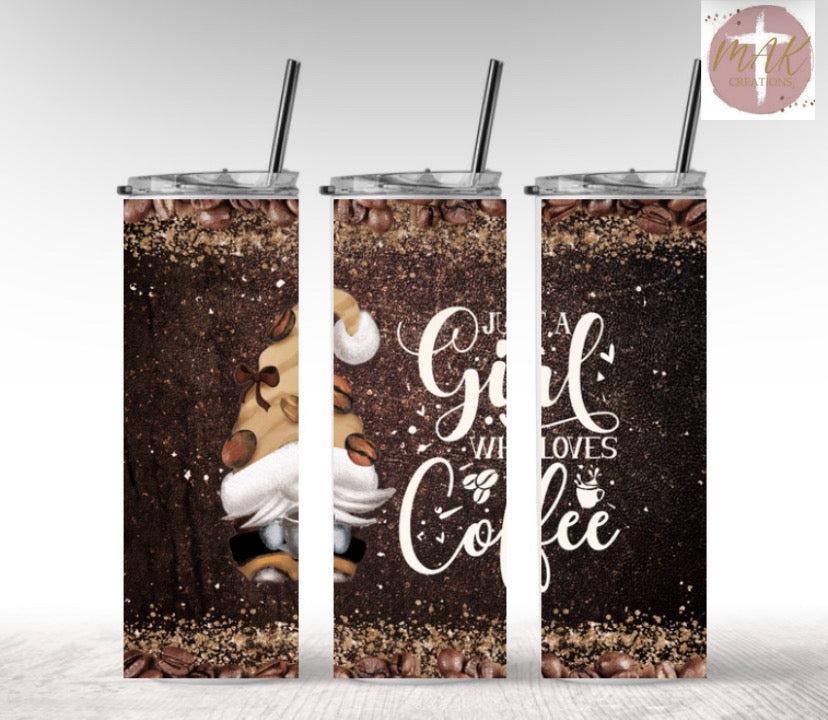 Girl Who Loves Coffee (20 oz Skinny Tumbler)