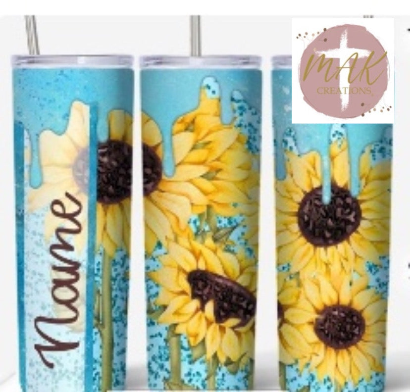 20 oz Skinny Tumbler Blue Sunflower
