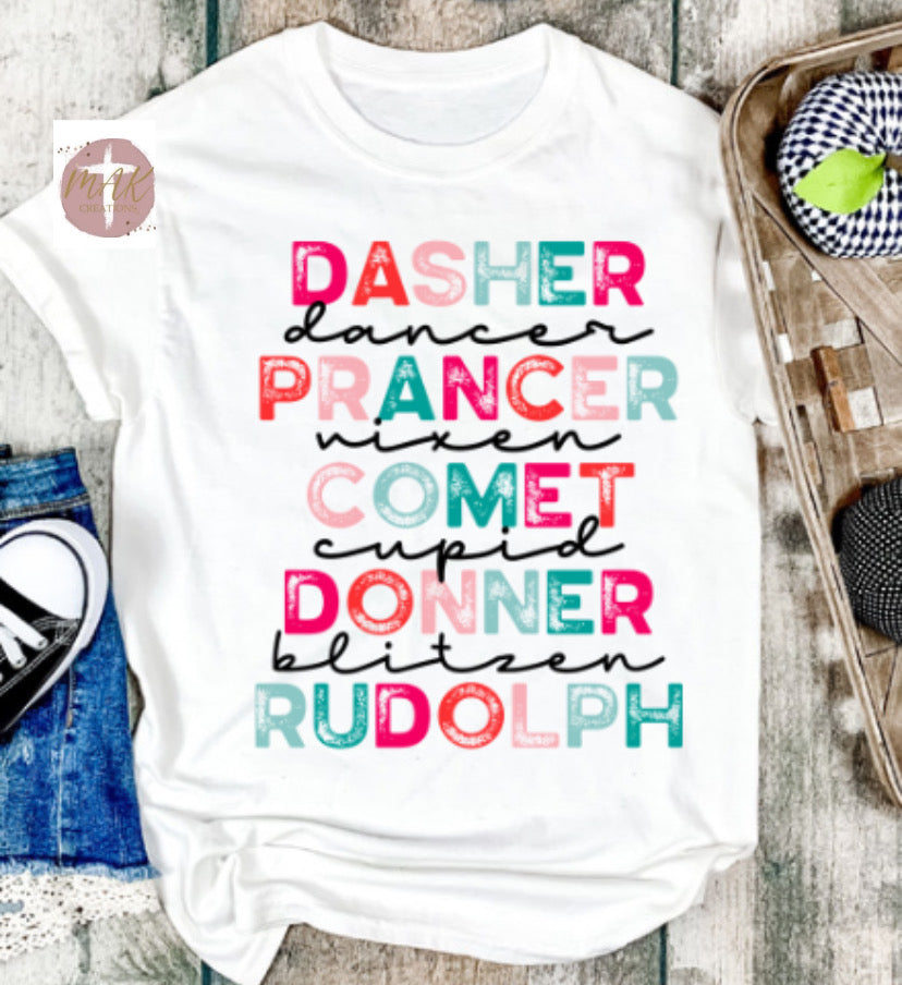 Distressed Reindeer Names (Pastel Print)   (AVAILABLE IN ALL SIZES)