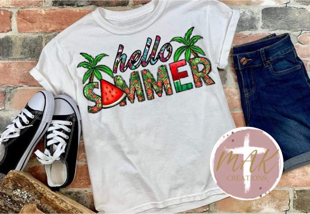 Hello Summer (Watermelon & Palm Trees) (AVAILABLE IN ALL SIZES)