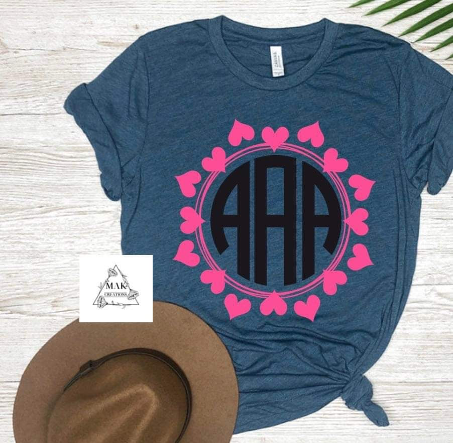 Personalized Monogram Pink Hearts Circle