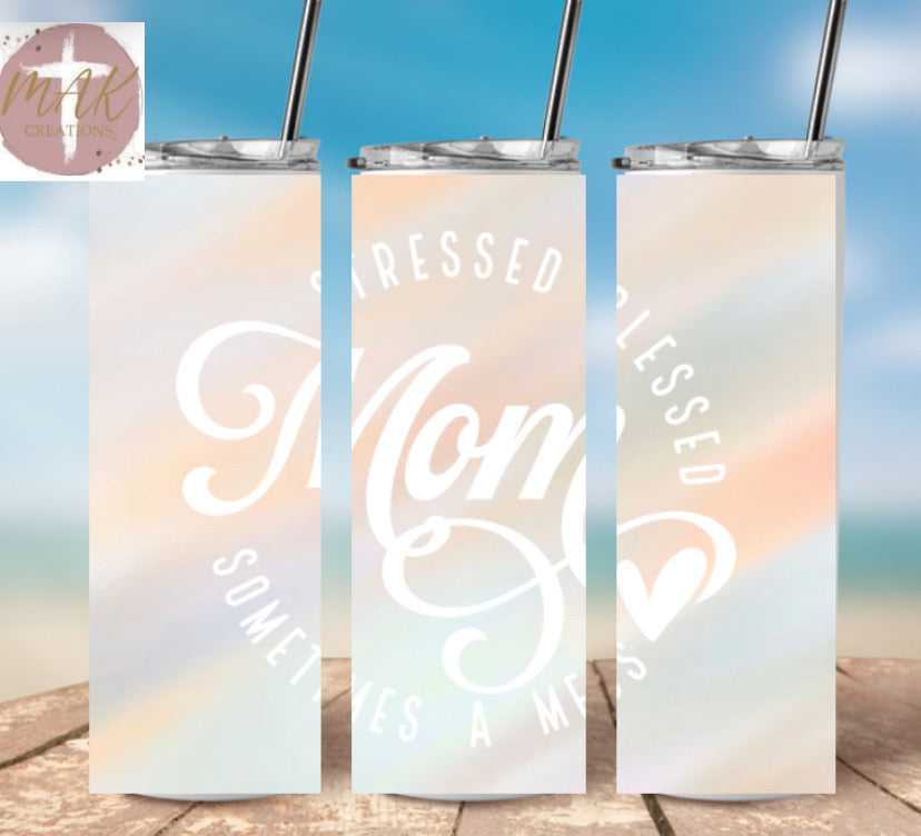 Mom Blessed Stressed (20 oz Skinny Tumbler)