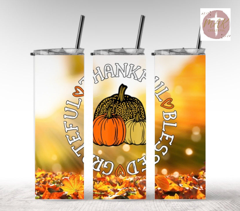 Thankful Grateful Blessed (20 oz Skinny Tumbler)