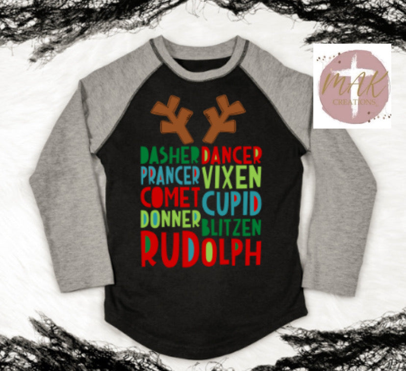 Reindeer Names With Antlers (kids) (AVAILABLE IN ALL SIZES)
