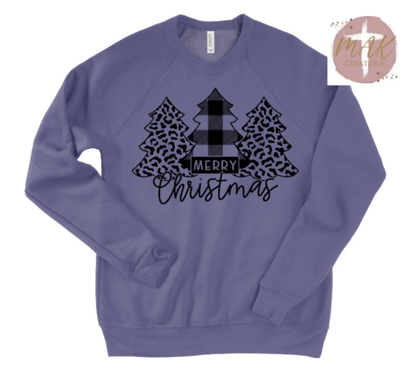 Merry Christmas (Black print leopard and plaid Christmas trees) (AVAILABLE IN ALL SIZES)