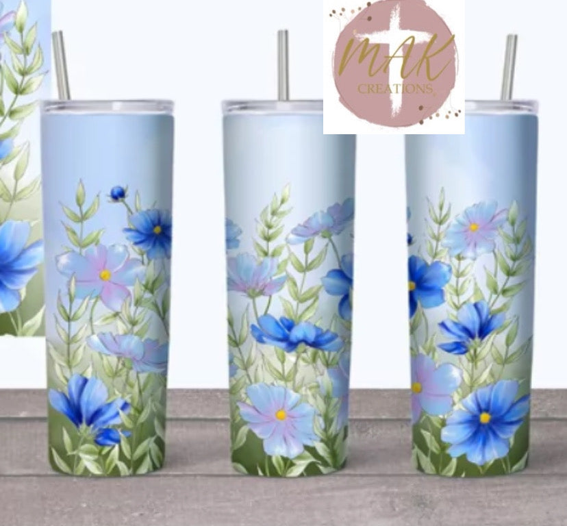 20 oz Skinny Tumbler Blue Floral