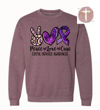 Load image into Gallery viewer, Peace Love Cure Cystic Fibrosis Awareness (AVAILABLE IN ALL SIZES)
