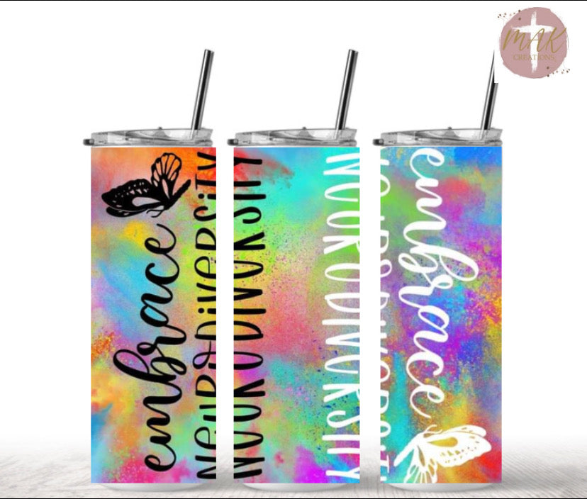 20 oz Skinny Tumbler Embrace Neurodiversity