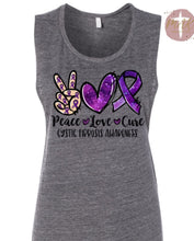 Load image into Gallery viewer, Peace Love Cure Cystic Fibrosis Awareness (AVAILABLE IN ALL SIZES)
