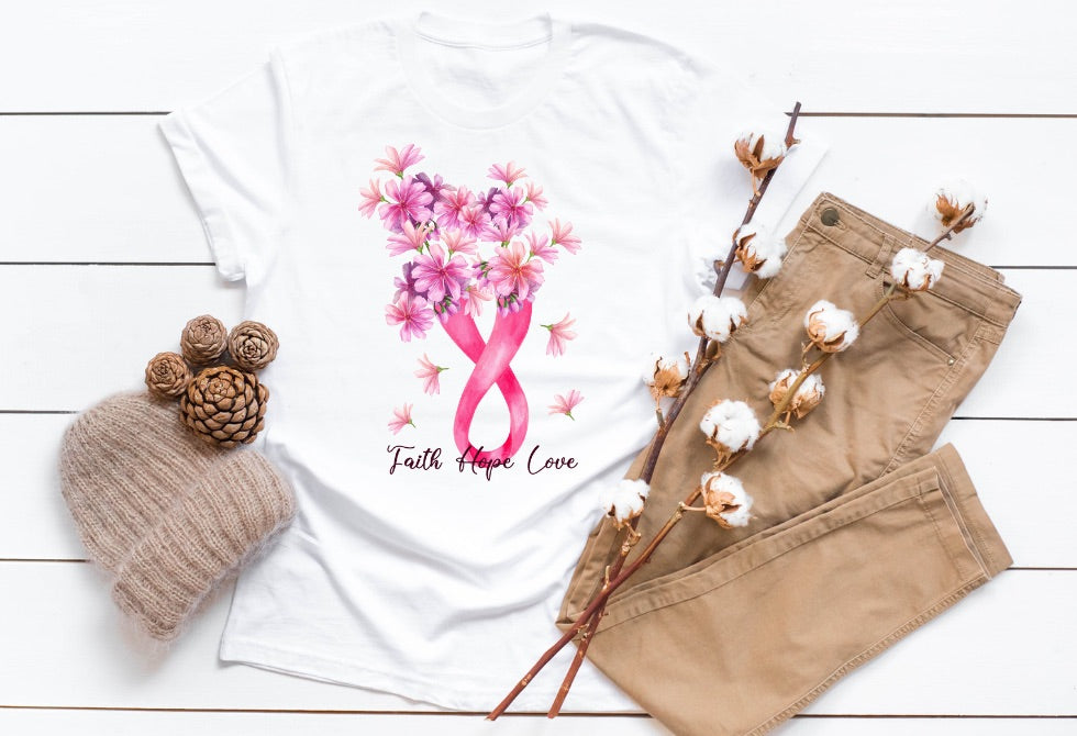 Faith Hope Love Floral Ribbon  (AVAILABLE IN ALL SIZES)
