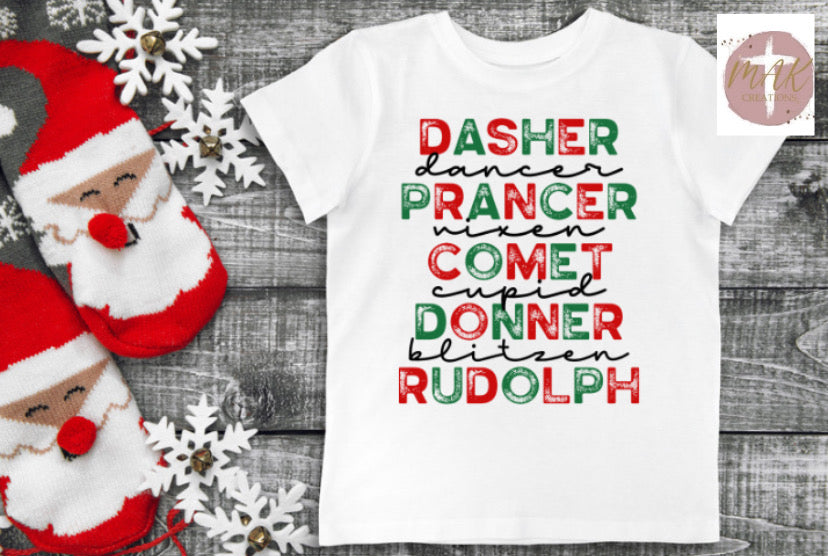 Distressed Reindeer Names (Bold Color Print)   (AVAILABLE IN ALL SIZES)