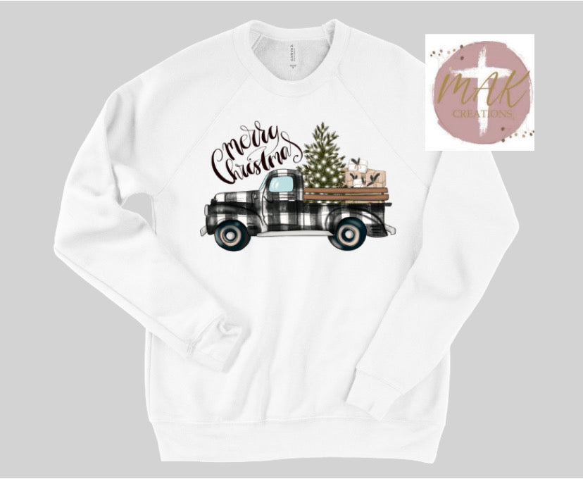 Merry Christmas (Black & White Plaid Truck)    (AVAILABLE IN ALL SIZES)