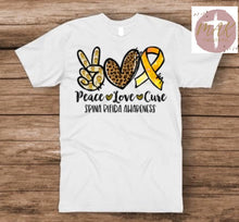 Load image into Gallery viewer, Peace Love Cure Spina Bifida Awareness (AVAILABLE IN ALL SIZES)
