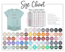 Load image into Gallery viewer, Adult Bella Canvas Heather T-Shirt Color &amp; Size Chart
