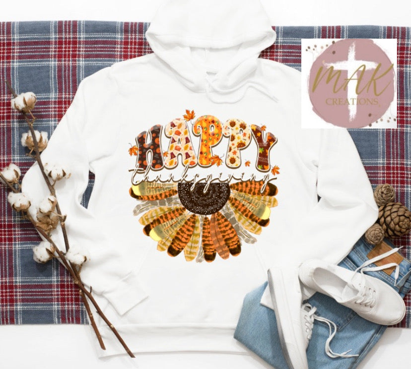 Happy Thanksgiving 1/2 Floral (AVAILABLE IN ALL SIZES)