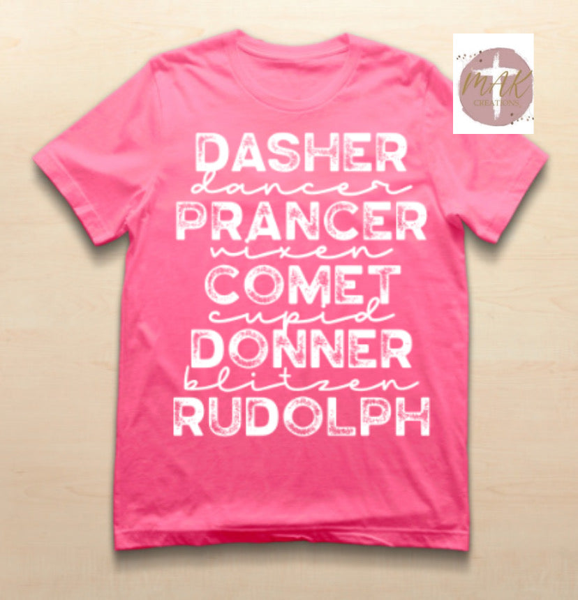 Distressed Reindeer Names (White Print)   (AVAILABLE IN ALL SIZES)