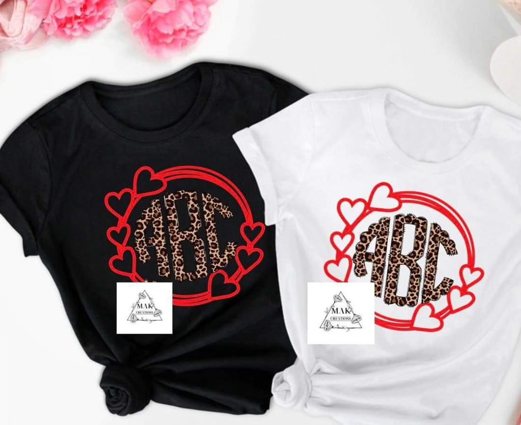 Personalized Monogram Red Hearts Circle