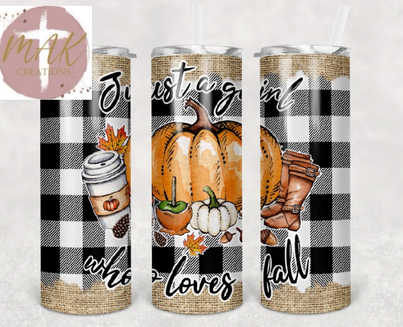 Just A Girl Who Loves Fall (#2) (20 oz Skinny Tumbler)