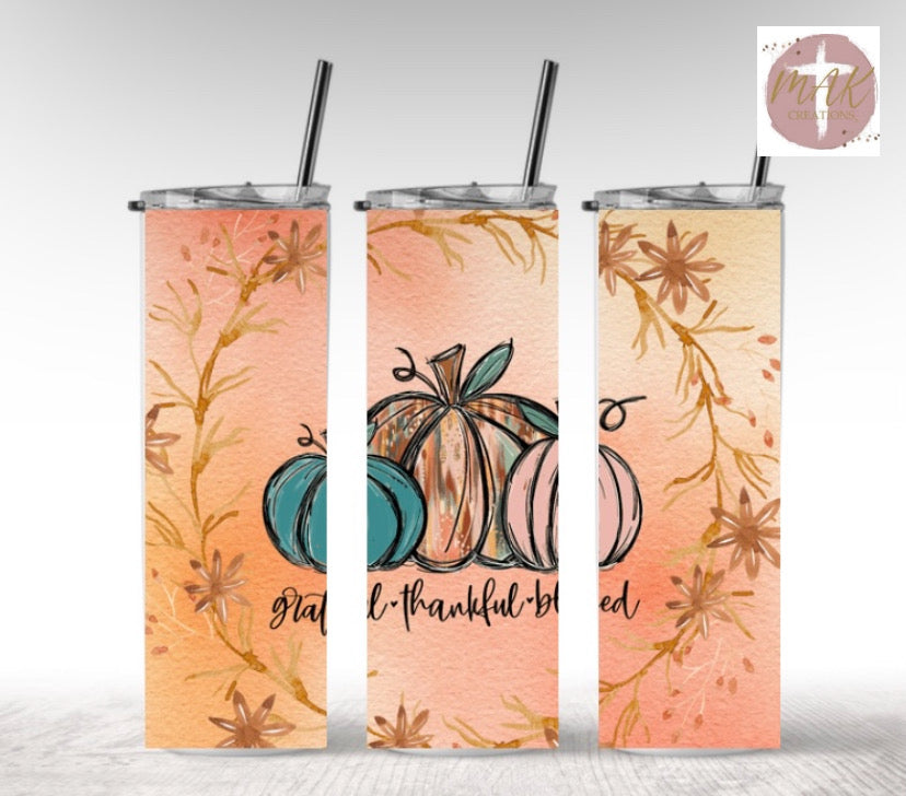 Thankful Grateful Blessed #2 (20 oz Skinny Tumbler)