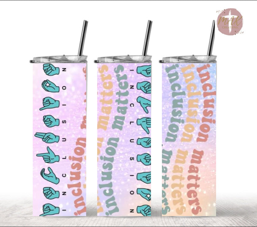 20 oz Skinny Tumbler Inclusion Matters Wave