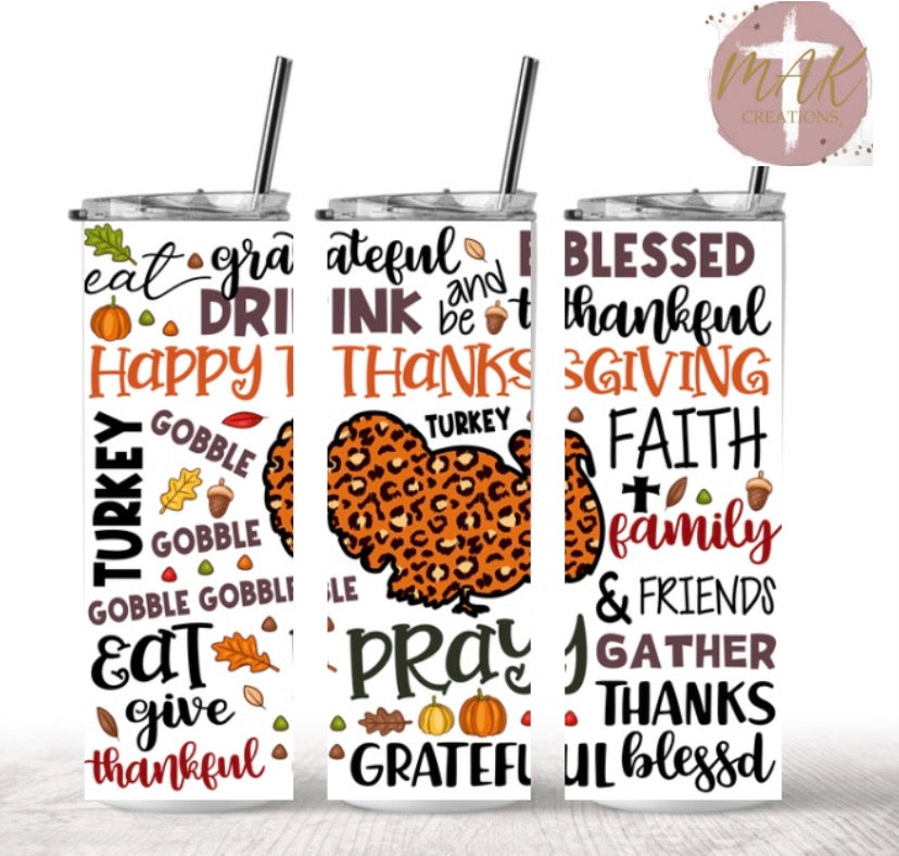 Leopard Turkey Thanksgiving Words Tumbler