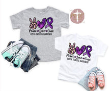 Load image into Gallery viewer, Peace Love Cure Cystic Fibrosis Awareness (AVAILABLE IN ALL SIZES)
