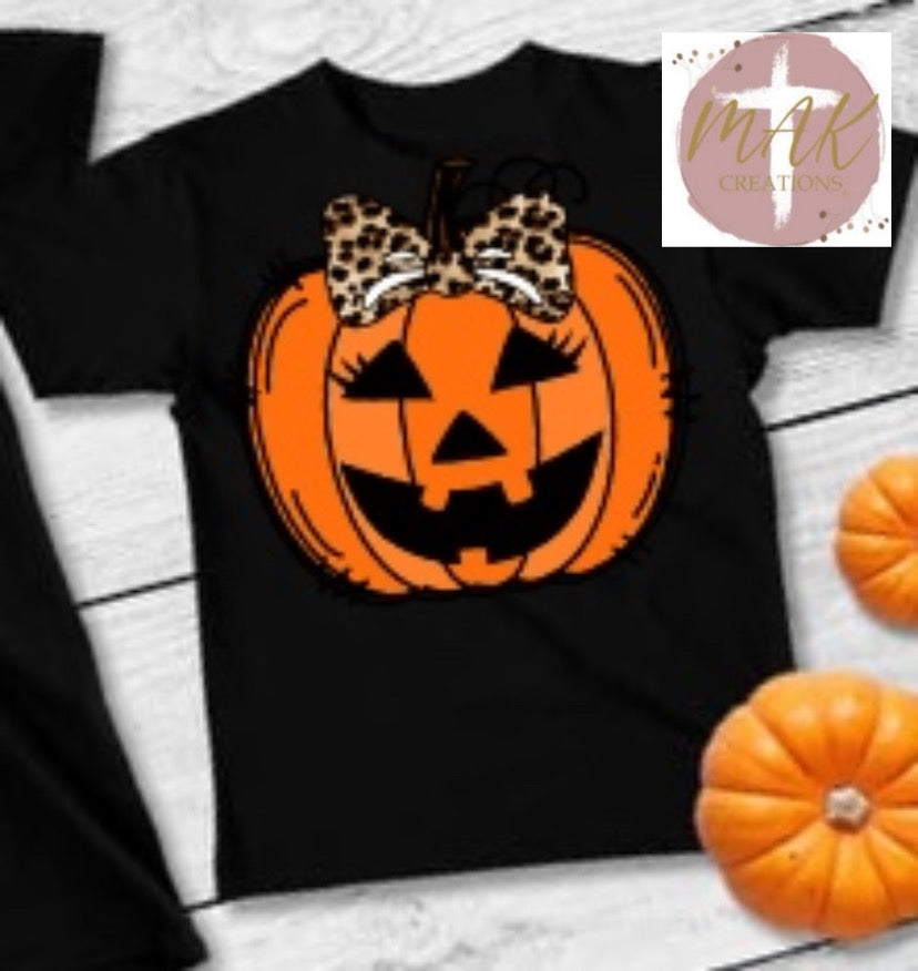 Pumpkin with Leopard Bow (AVAILABLE IN ALL SIZES)