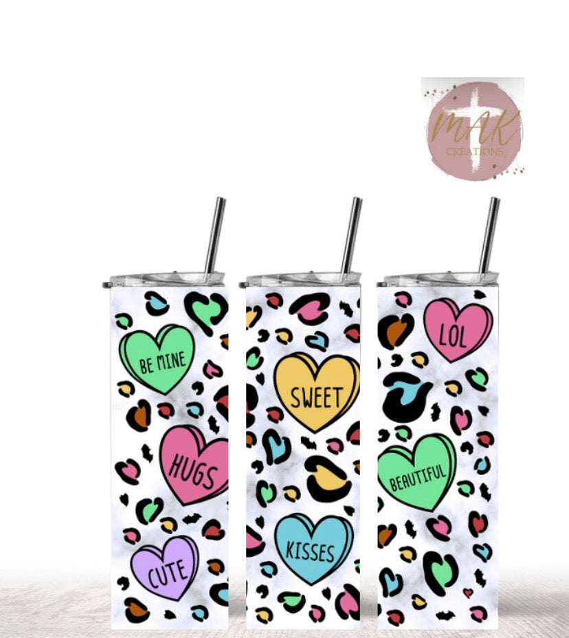Leopard Love Hearts (20 oz Skinny Tumbler)