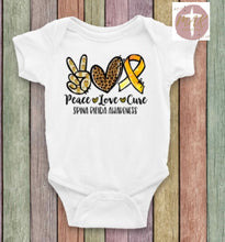 Load image into Gallery viewer, Peace Love Cure Spina Bifida Awareness (AVAILABLE IN ALL SIZES)
