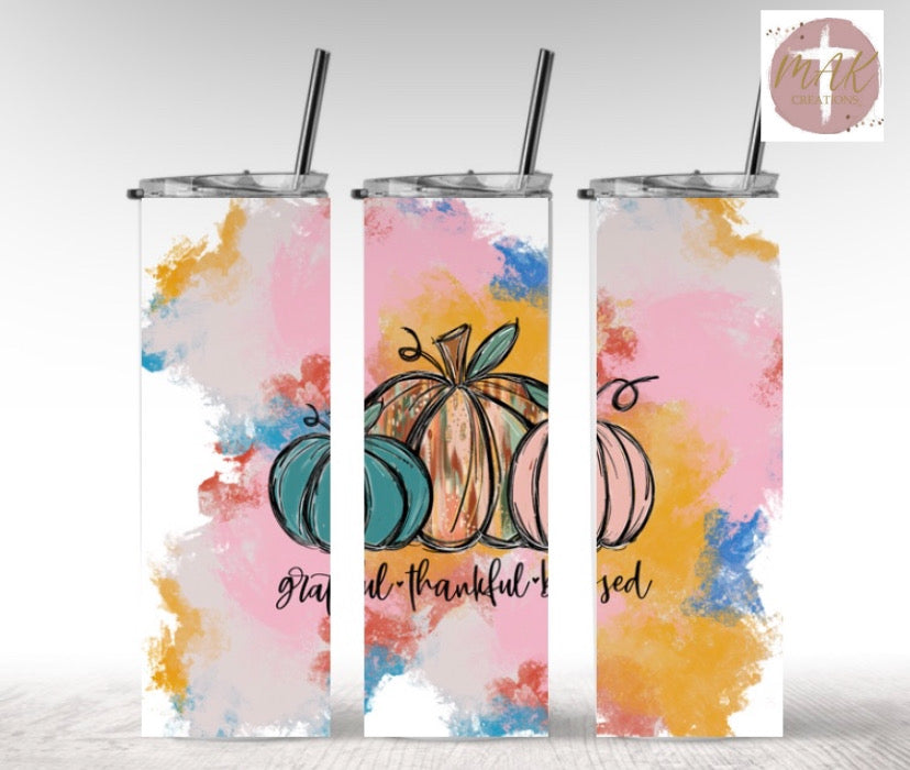Thankful Grateful Blessed #3 (20 oz Skinny Tumbler)