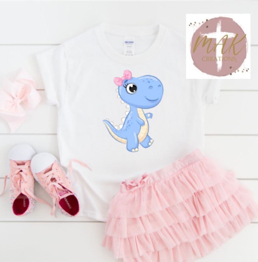 Bluish/Purple Dino with Bow(AVAILABLE IN ALL SIZES)