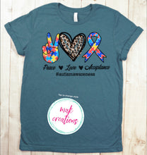 Load image into Gallery viewer, Peace Love Acceptance Autism Awareness (AVAILABLE IN ALL SIZES)
