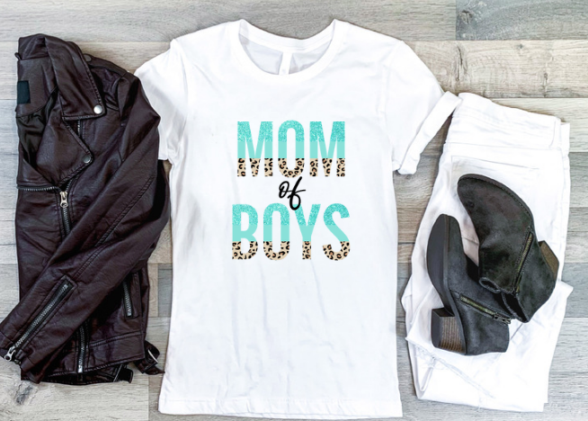 Mom of Boys Blue Glitter and Leopard (ADULT)