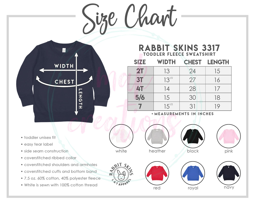 Toddler Crewneck Color & Size Chart