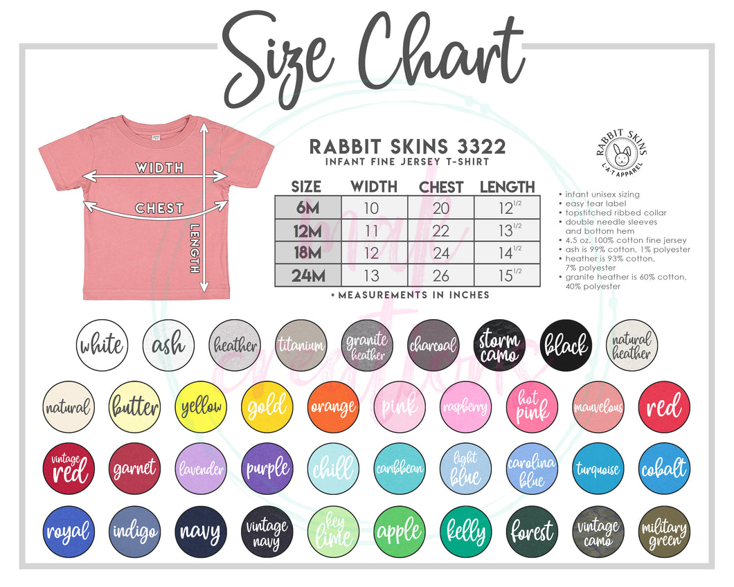 Infant T-Shirt Color & Size Chart